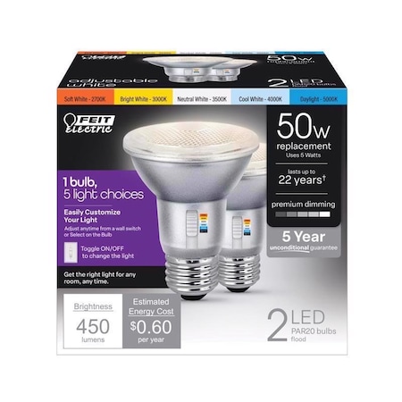 Feit Electric Feit PAR20 E26 (Medium) LED Floodlight Bulb Adjustable White 50 Watt Equivalence 2 pk PAR20DM/6WYCA/2